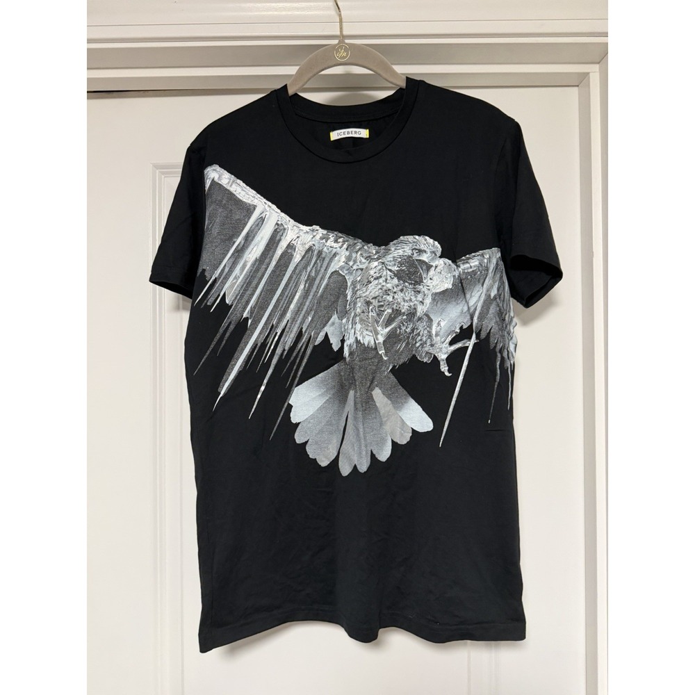 Iceberg, Men's Black Graphic T-shirt W/Large Metalic-Effect Eagle Print